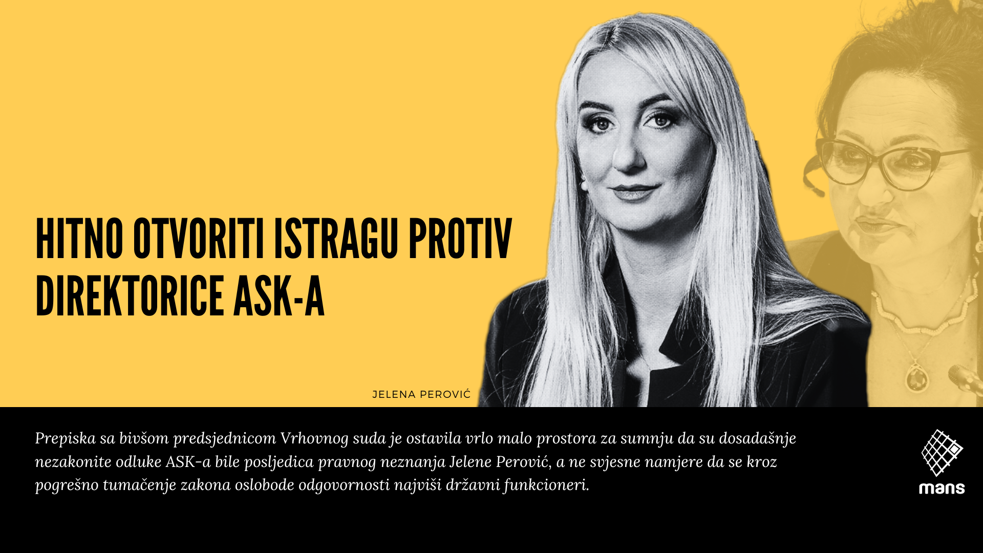 MANS: Hitno otvoriti istragu protiv direktorice ASK-a